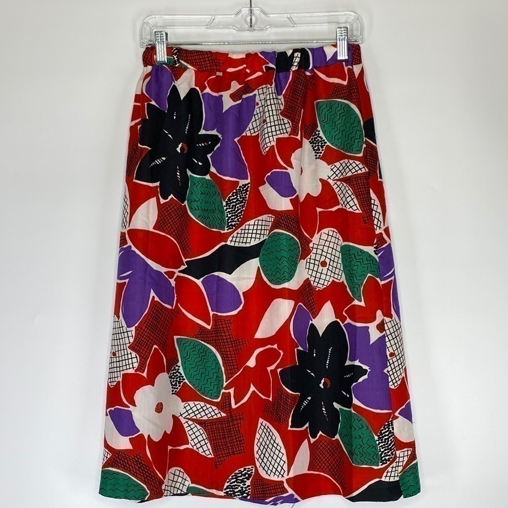 Vintage Smith & Jones Abstract Floral Skirt 80s Size 16 Waist 27"-38"